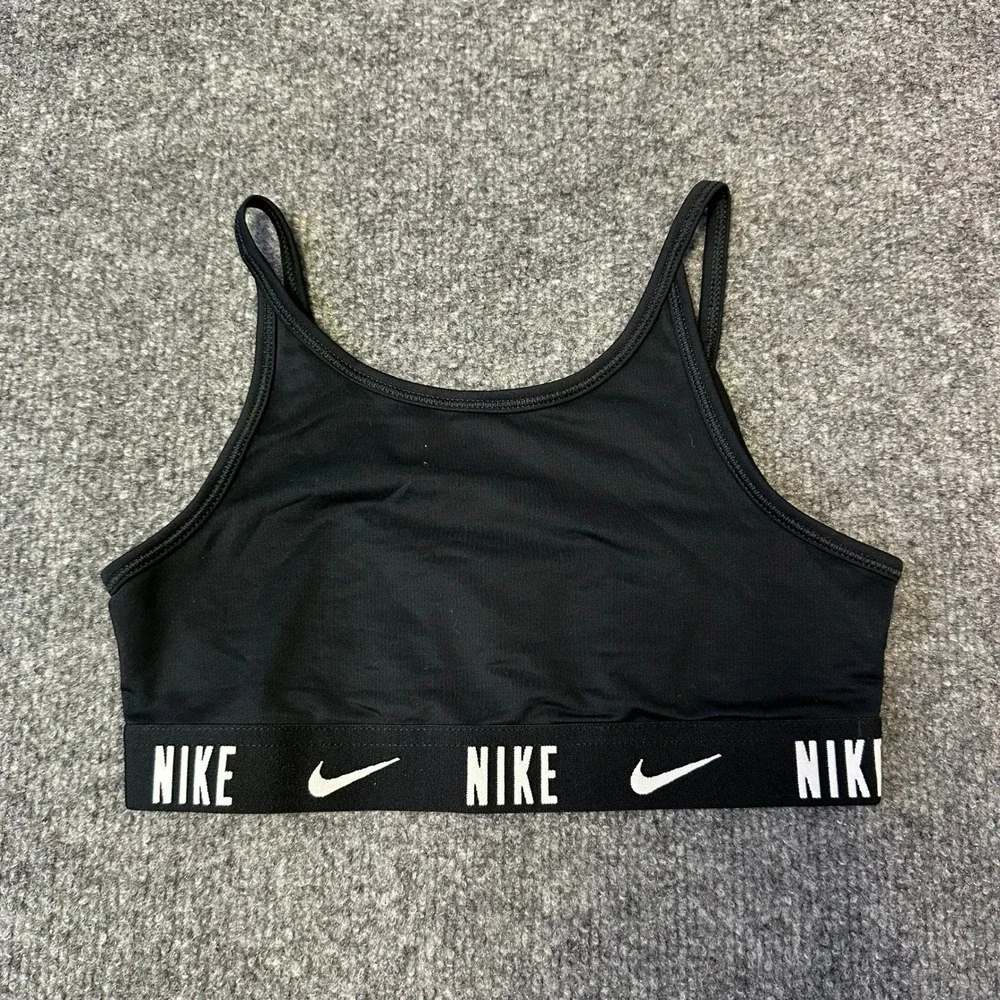 Nike Sports Bra Womens Size XS Black Logo Band Scoop Neck Athletic Gym Top